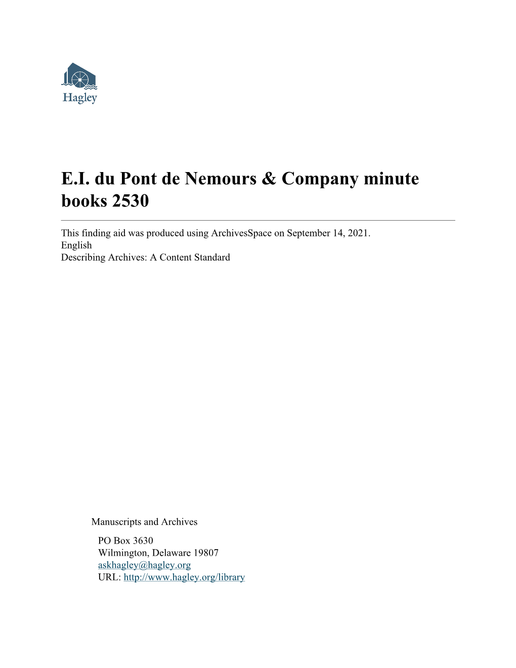 E.I. Du Pont De Nemours & Company Minute Books 2530