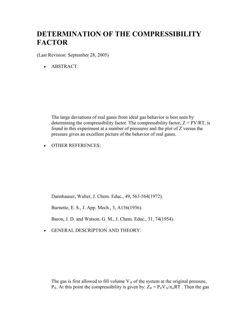 Determination of the Compressibility Factor