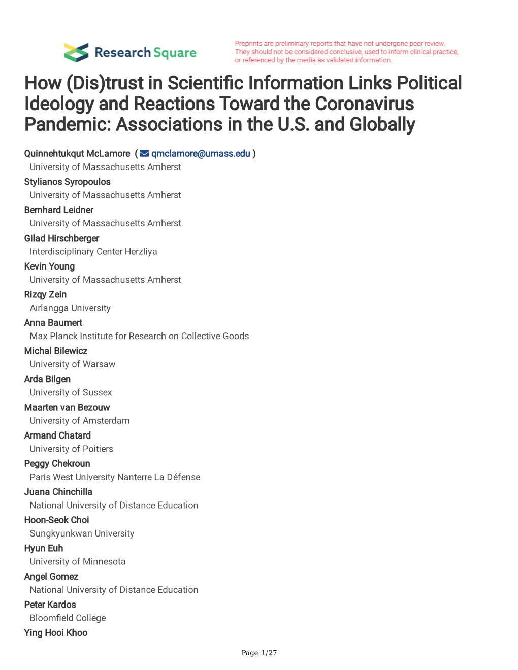 Trust in Scienti C Information Links Political Ideology and Reactions Toward the Coronavirus Pandemic