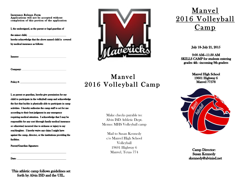Manvel 2016 Volleyball Camp
