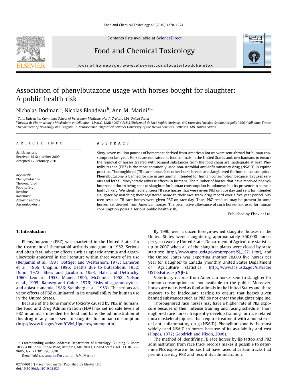 Association of Phenylbutazone Usage with Horses Bought for Slaughter: a Public Health Risk