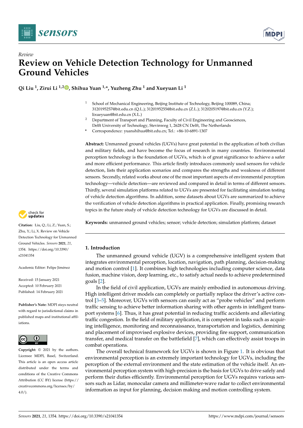 Review on Vehicle Detection Technology for Unmanned Ground Vehicles