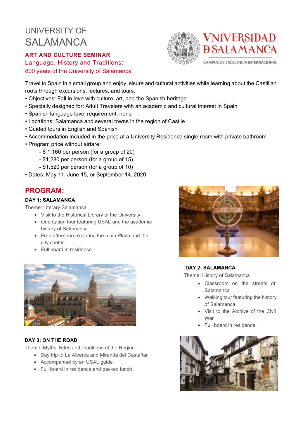 SALAMANCA ART and CULTURE SEMINAR Language, History and Traditions: 800 Years of the University of Salamanca