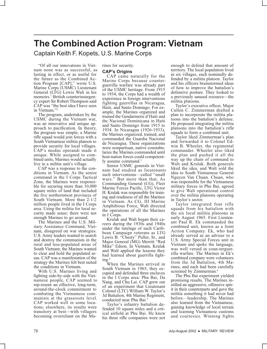 The Combined Action Program: Vietnam Captain Keith F
