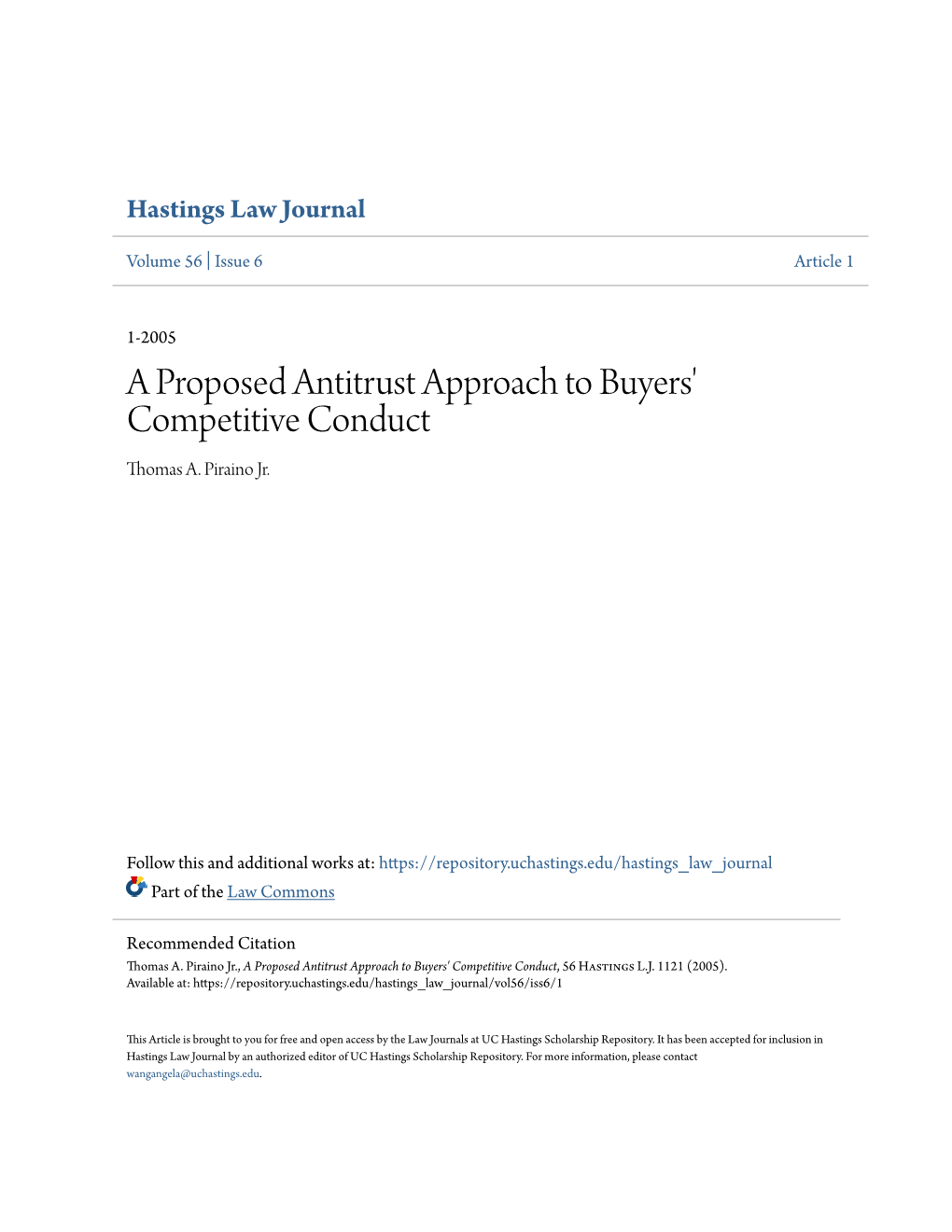 A Proposed Antitrust Approach to Buyers' Competitive Conduct Thomas A