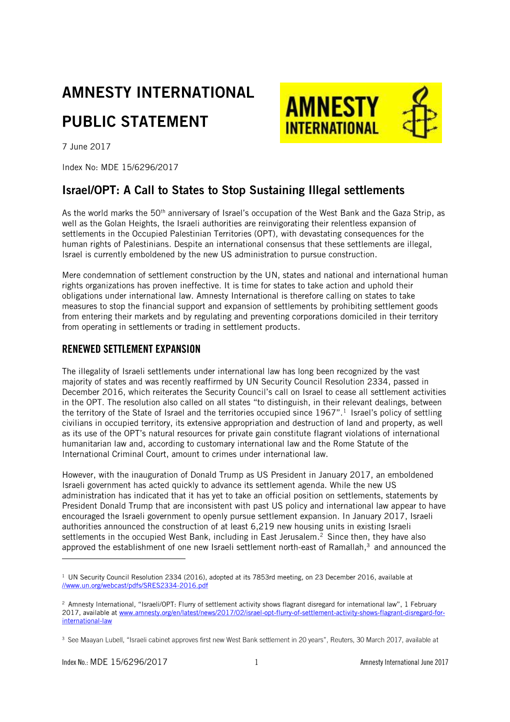 Amnesty International Public Statement