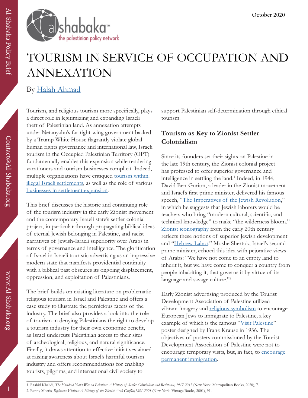 TOURISM in SERVICE of OCCUPATION and ANNEXATION by Halah Ahmad