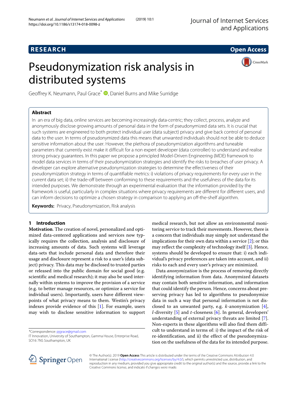 Pseudonymization Risk Analysis in Distributed Systems Geoffrey K