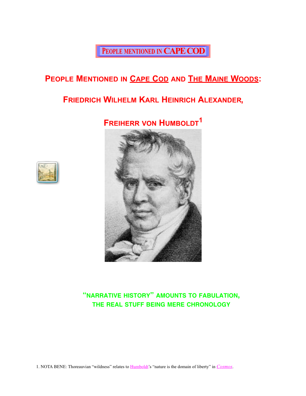 Alexander Von Humboldt People Mentioned in Cape Cod