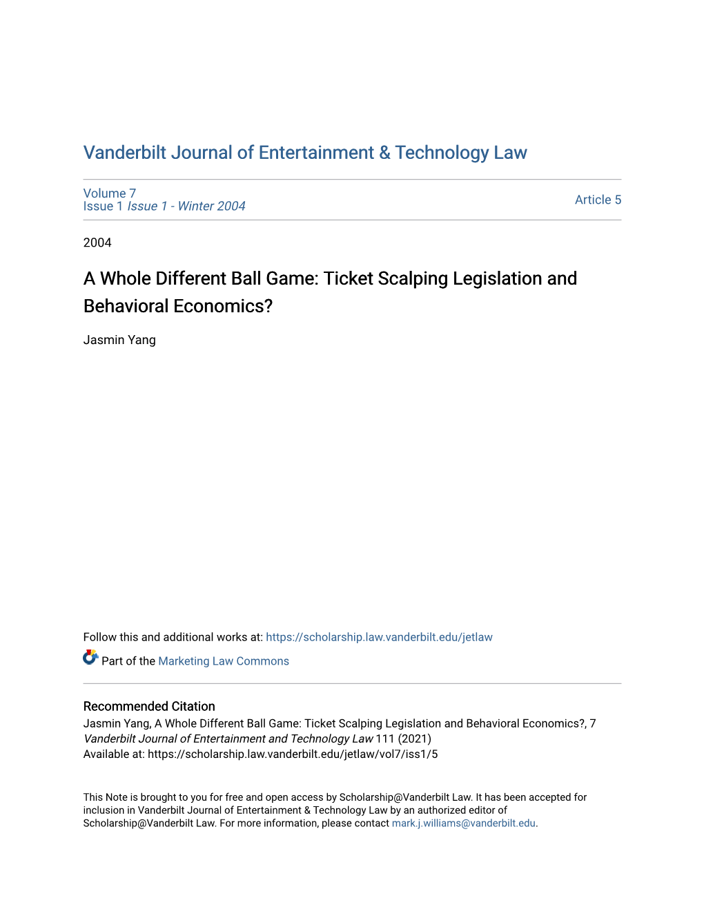 Ticket Scalping Legislation and Behavioral Economics?