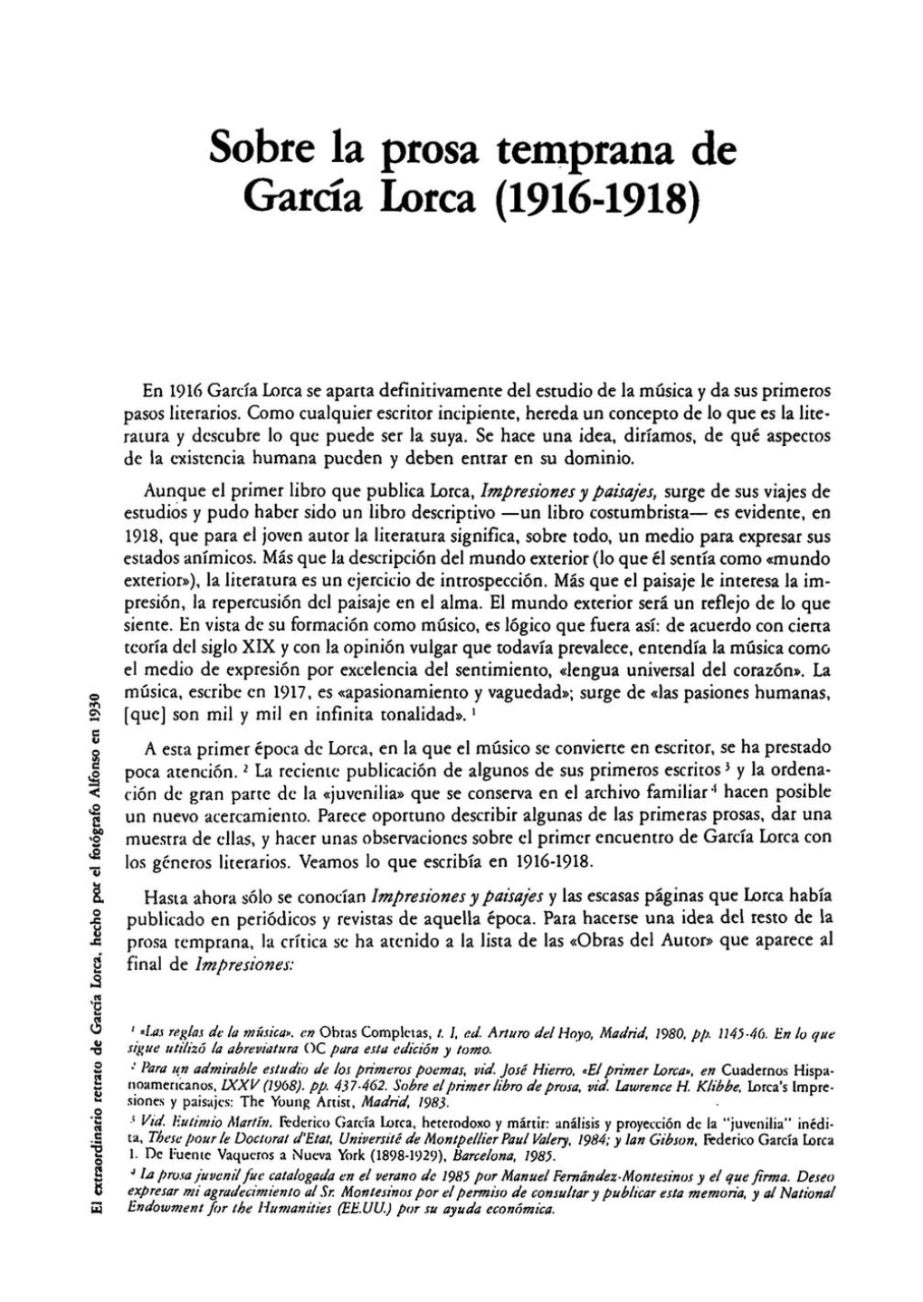 Sobre La Prosa Temprana De García Lorca (1916-1918)