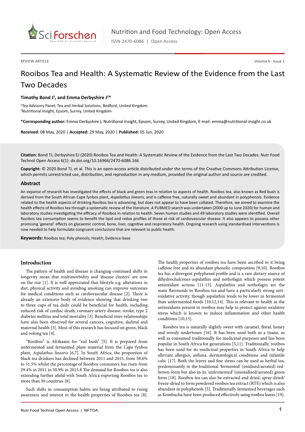 Rooibos Tea and Health: a Systematic Review of the Evidence from the Last Two Decades