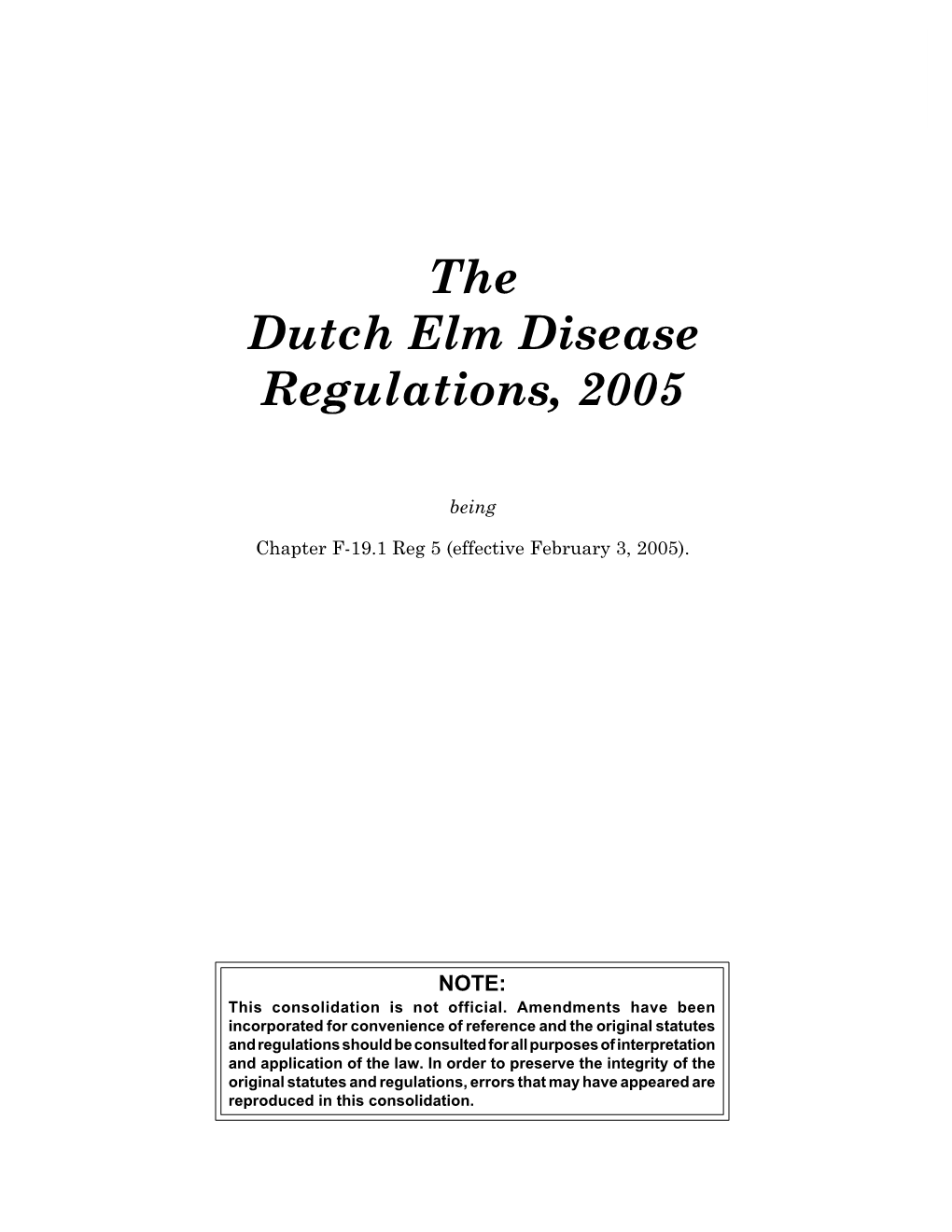 Dutch Elm Disease Regulations, 2005