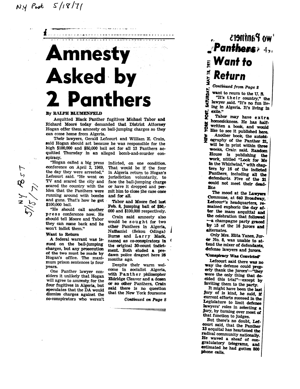 Amnesty Asked by 2 Panthers
