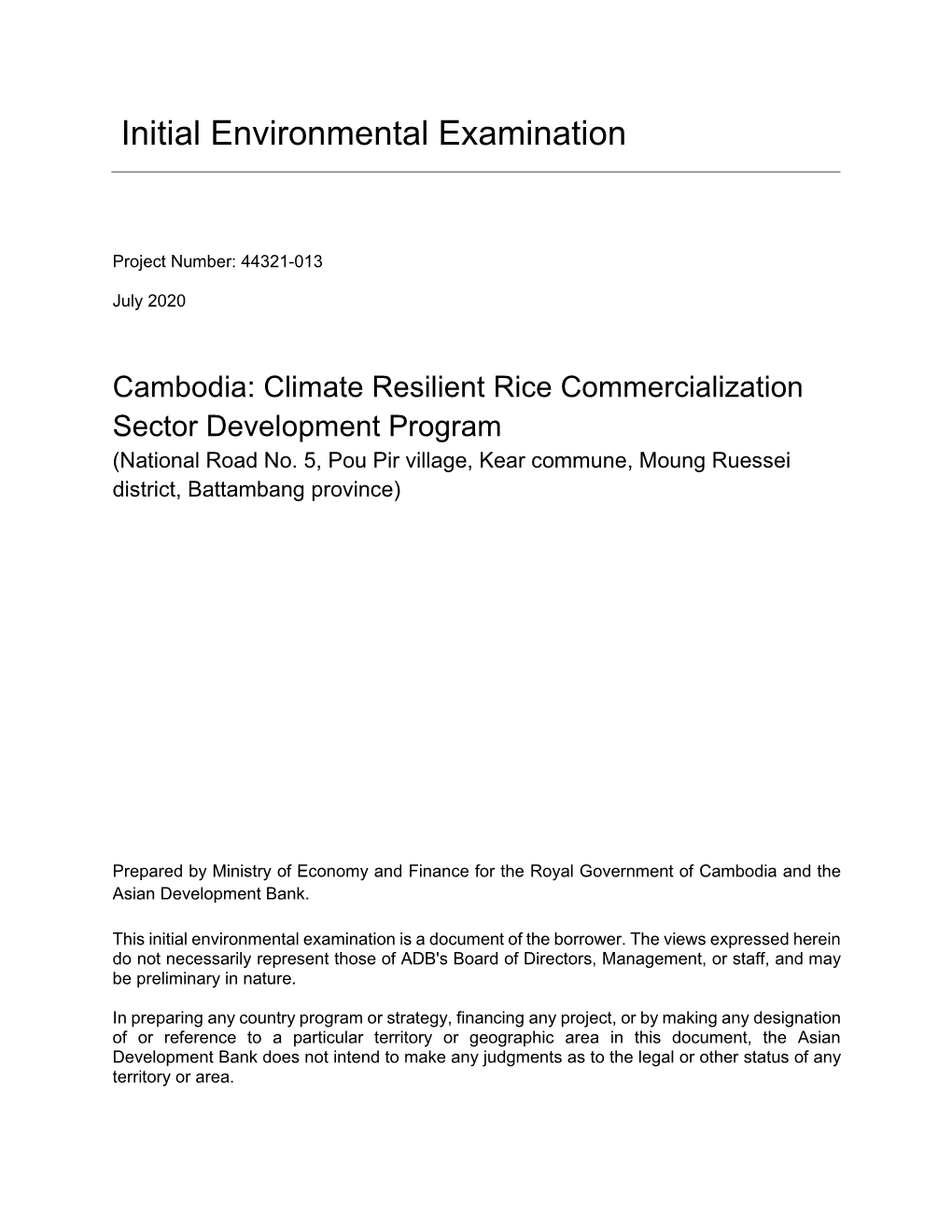 44321-013: Climate Resilient Rice Commercialization Sector