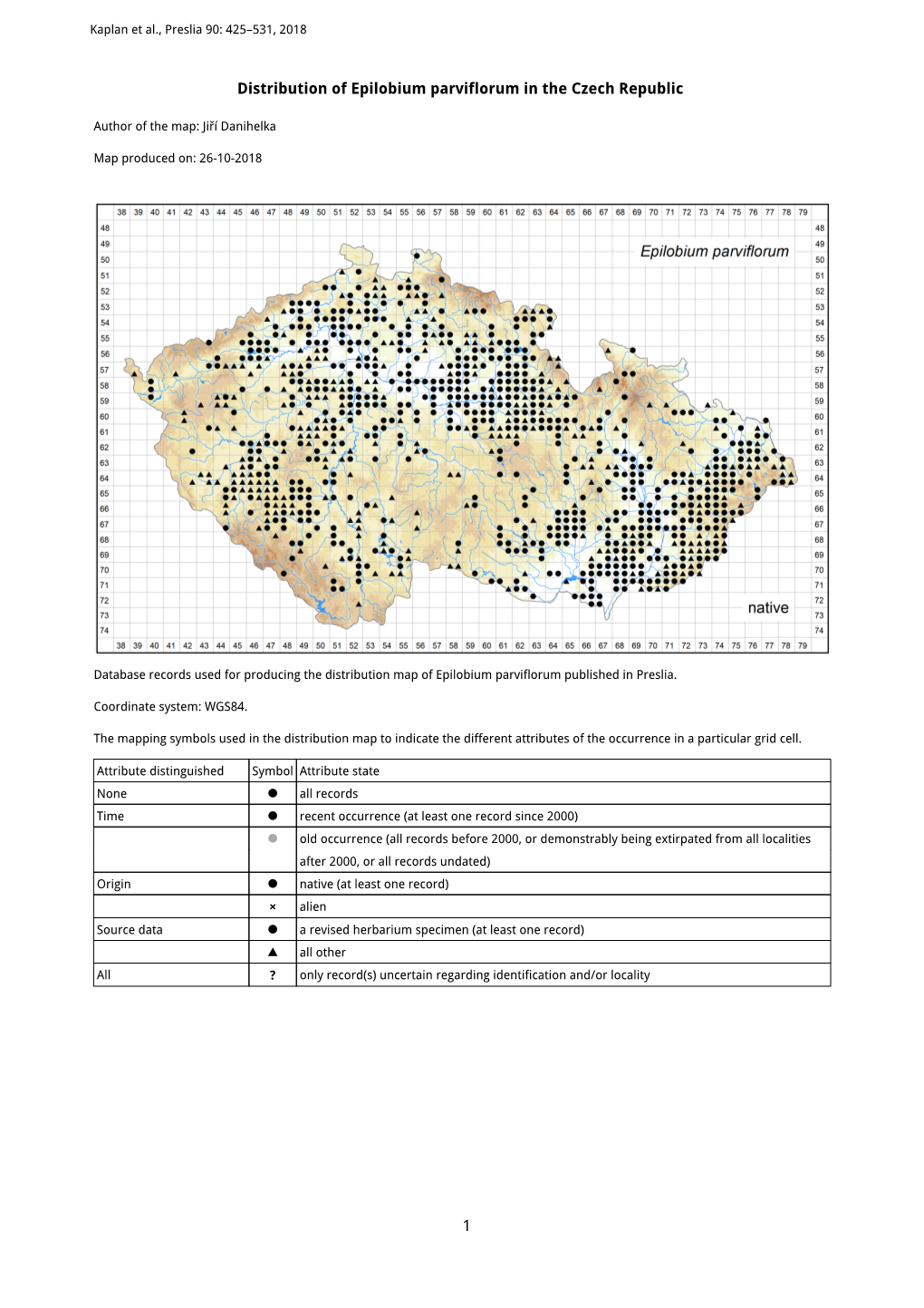 1 Distribution of Epilobium Parviflorum in the Czech Republic