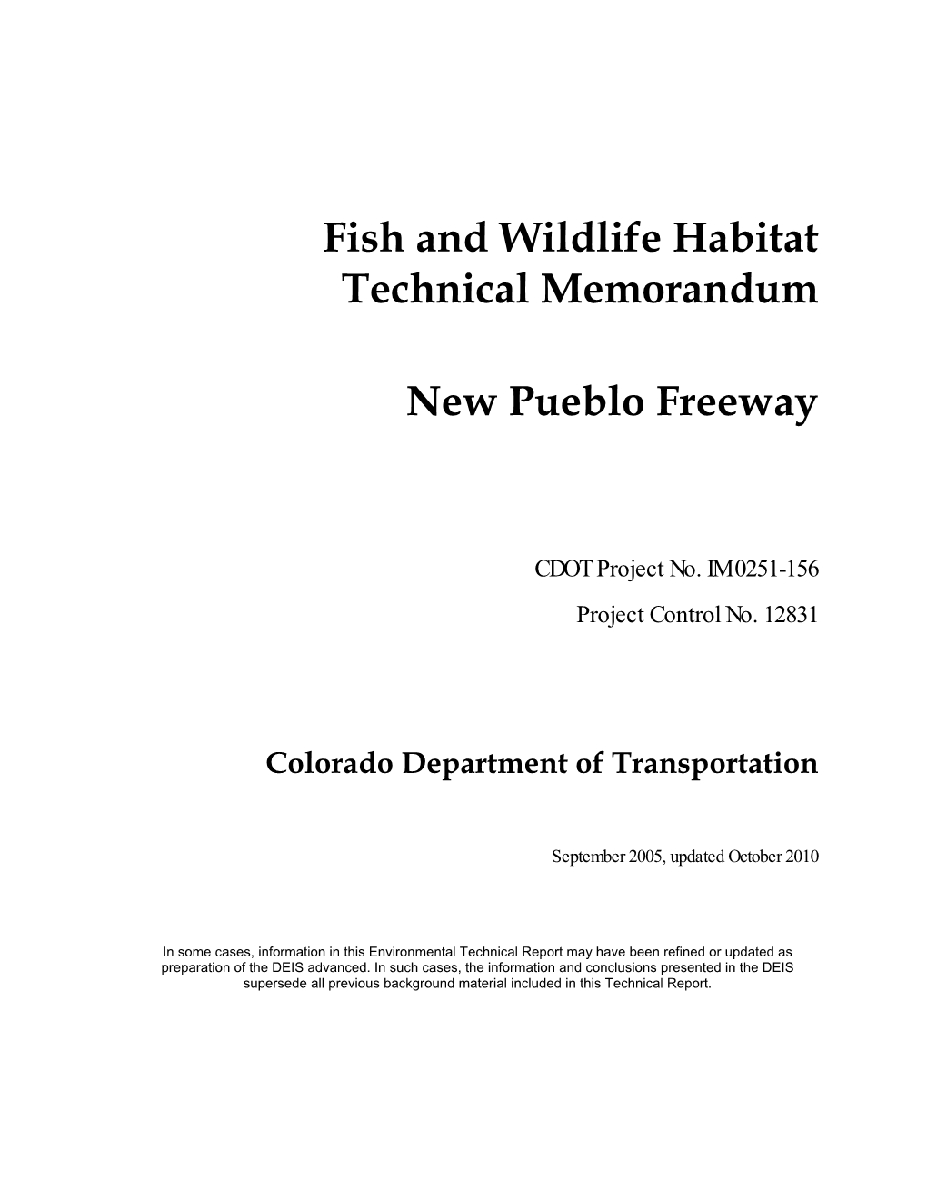 Fish and Wildlife Habitat Technical Memorandum New Pueblo Freeway