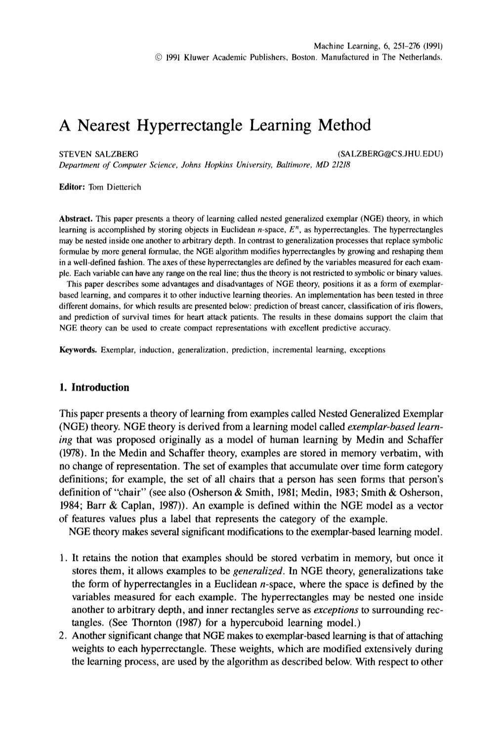 A Nearest Hyperrectangle Learning Method