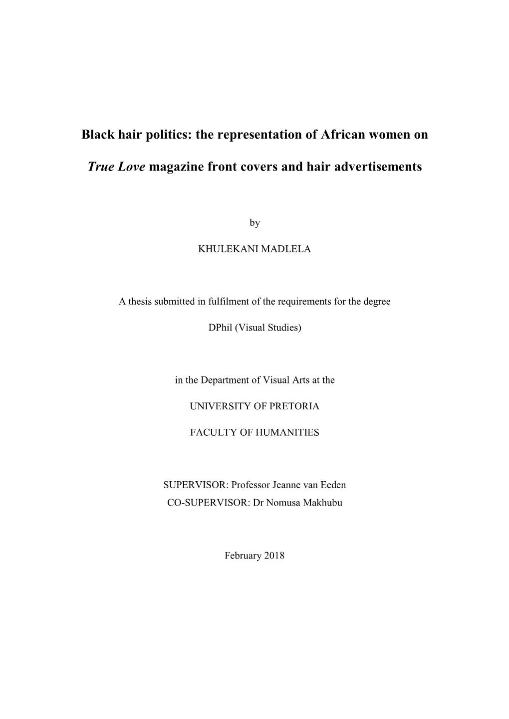 Black Hair Politics: the Representation of African Women On