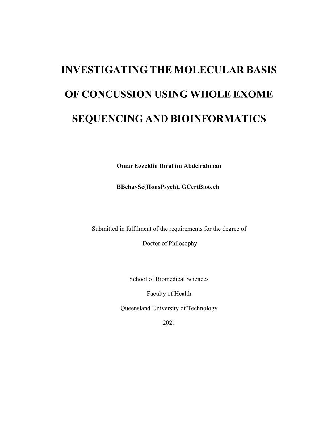 Investigating the Molecular Basis of Concussion Using