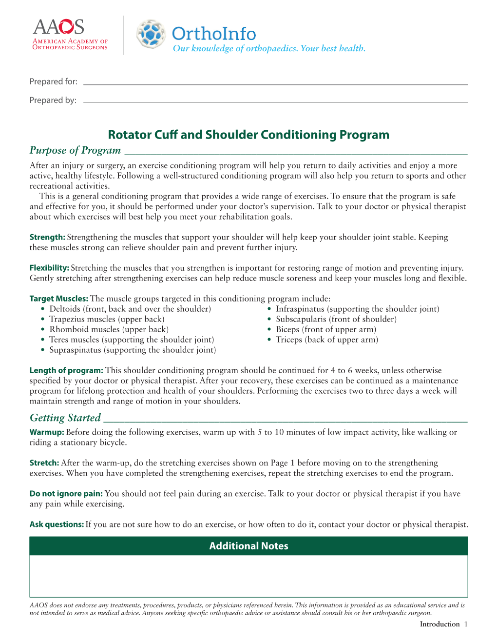 Rotator Cuff and Shoulder Conditioning Program