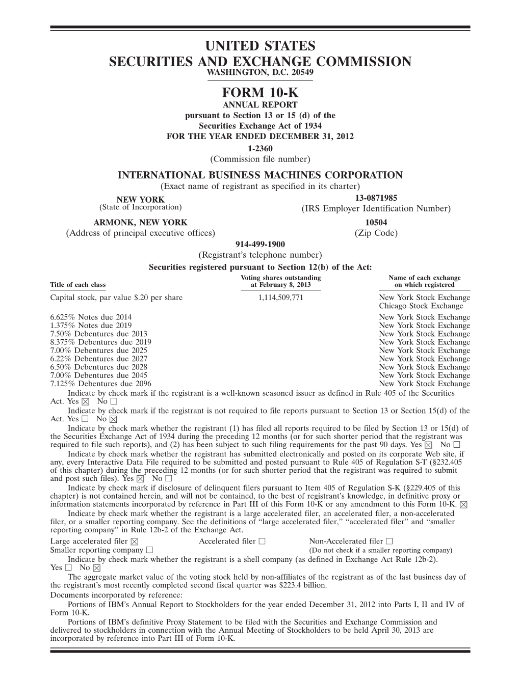 United States Securities and Exchange Commission Form 10-K