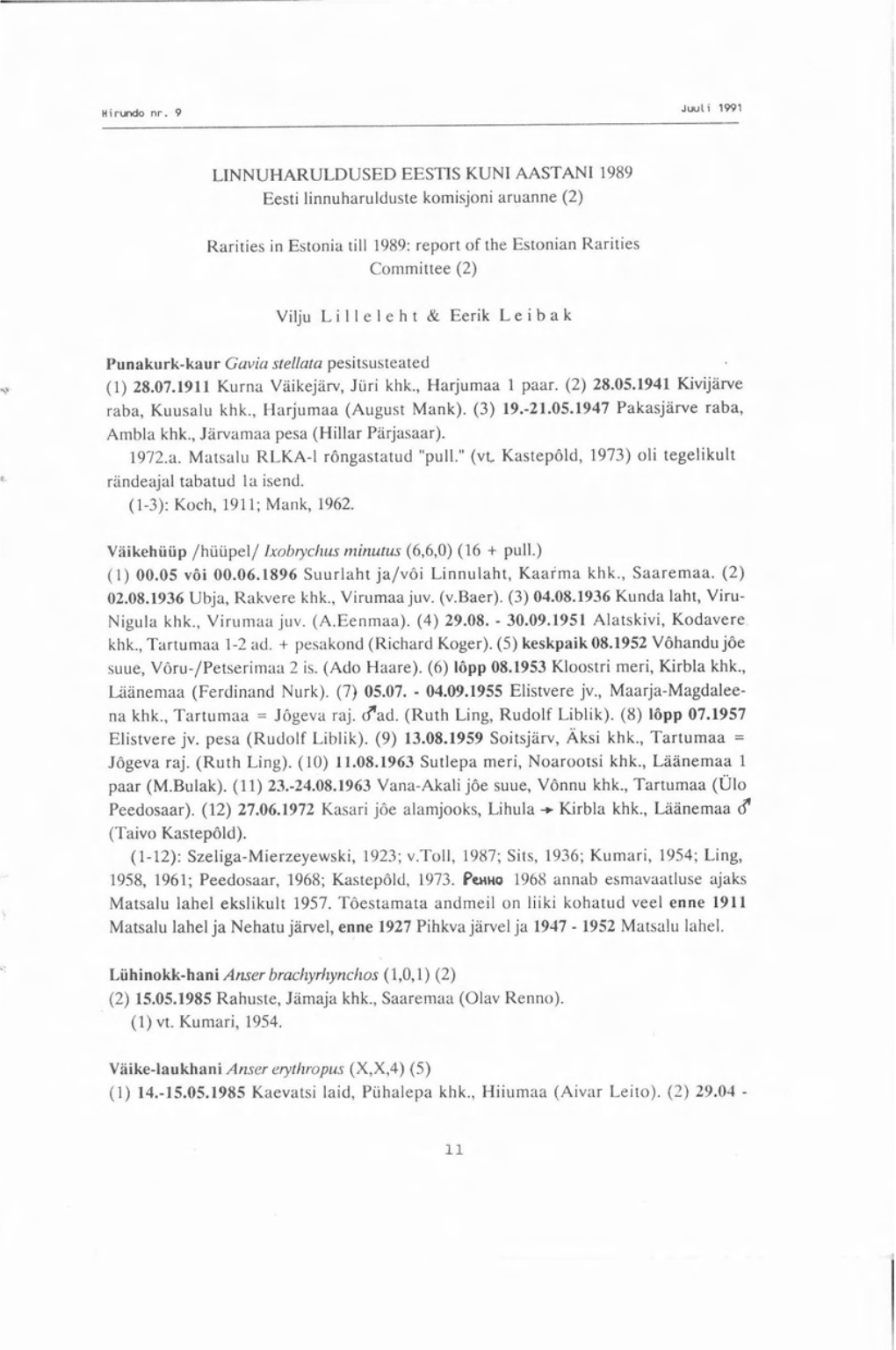 Rarities in Estonia Till 1989: Report of the Estonian Rarities Committee (2)
