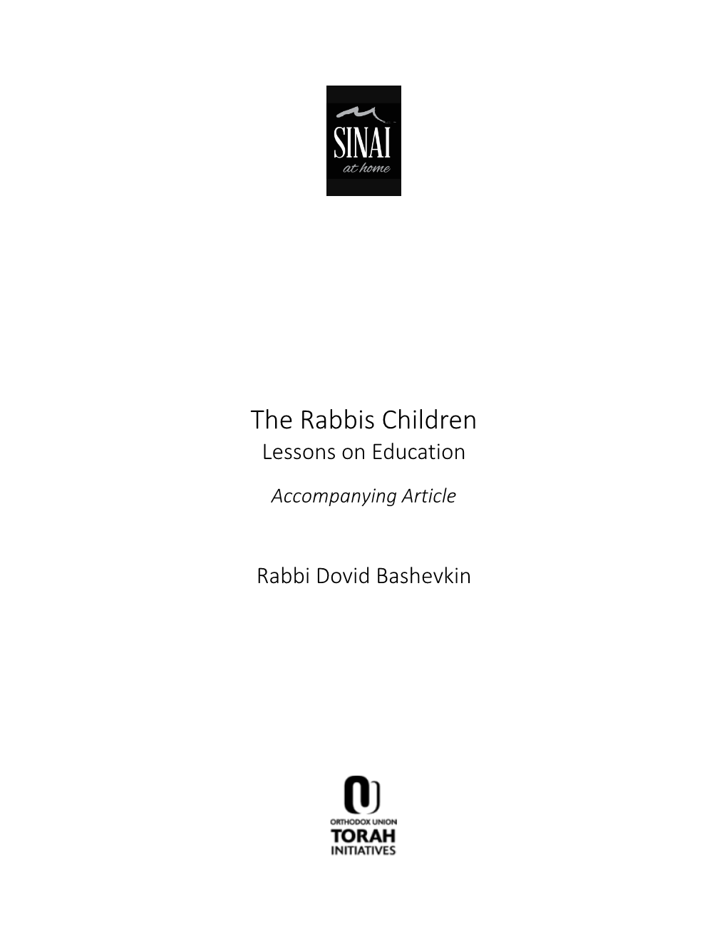 The Rabbis Children Lessons on Education Accompanying Article