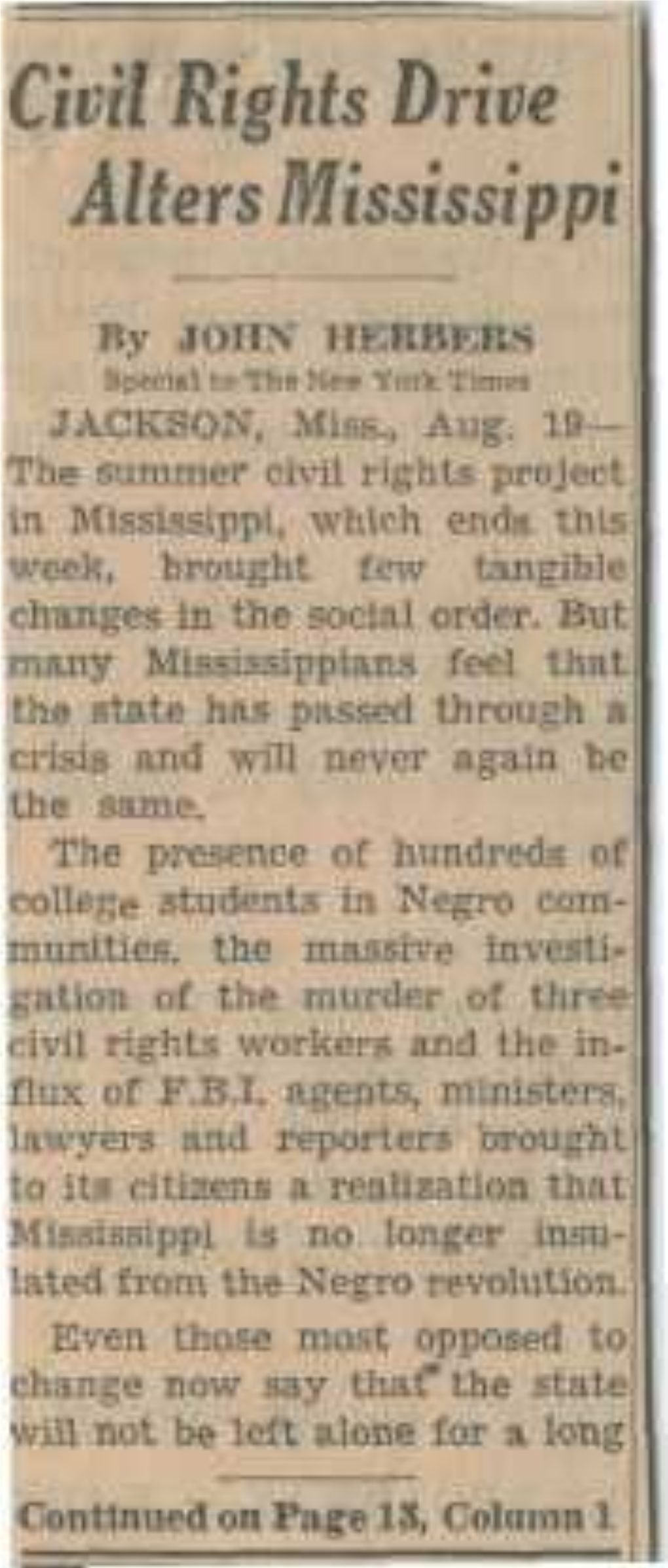 Civil Rights Drive Alters Mississippi