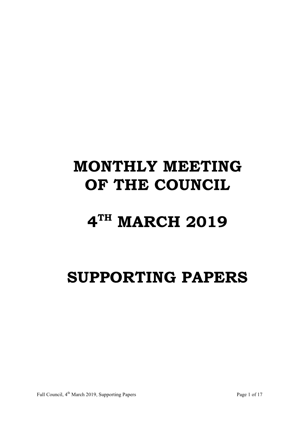 Monthly Meeting of the Council 4Th March 2019