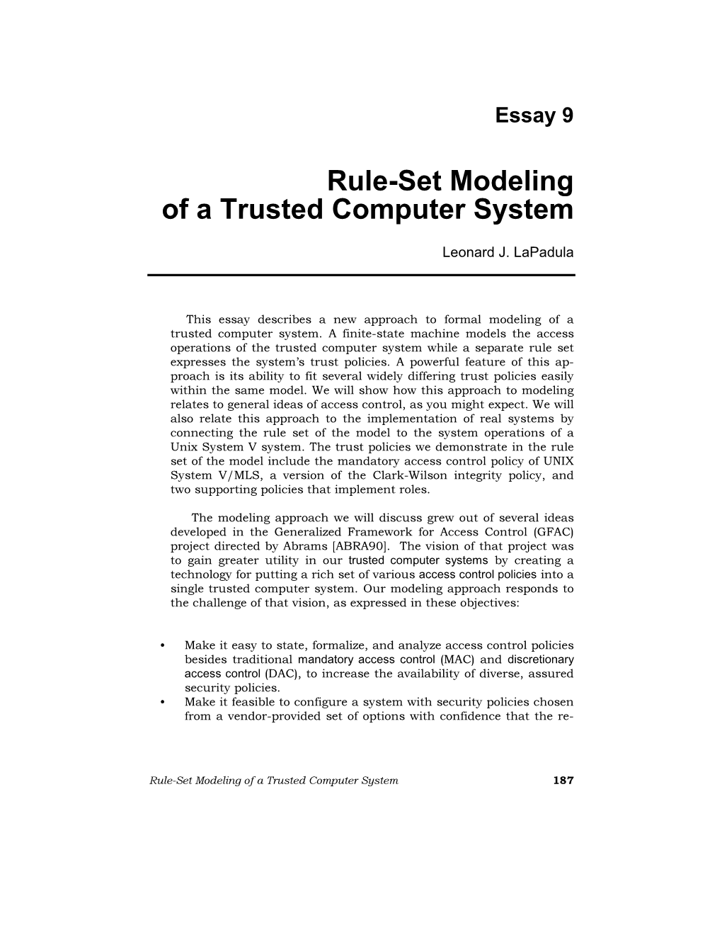 Rule-Set Modeling of a Trusted Computer System