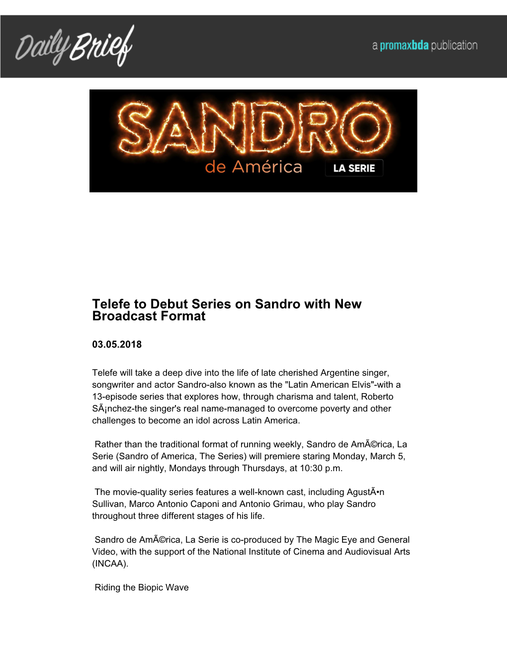 Telefe to Debut Series on Sandro with New Broadcast Format