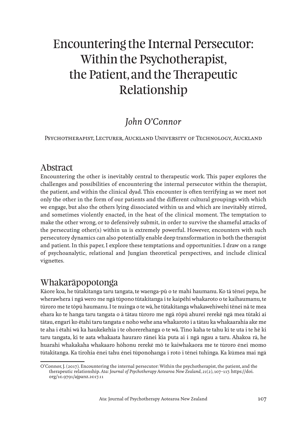 Encountering the Internal Persecutor: Within the Psychotherapist, the Patient, and the Therapeutic