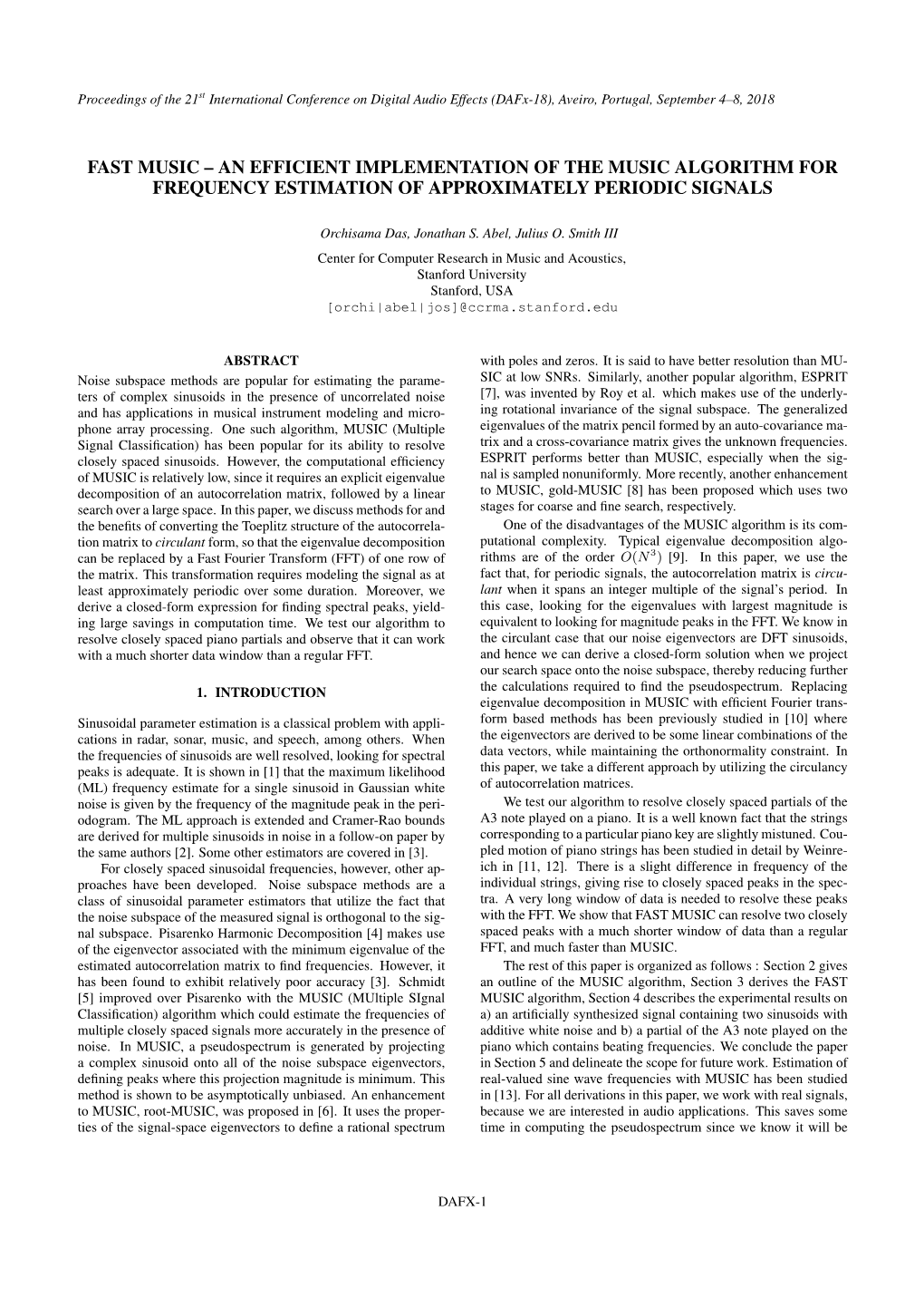 An Efficient Implementation of the Music Algorithm for Frequency Estimation of Approximately Periodic Signals