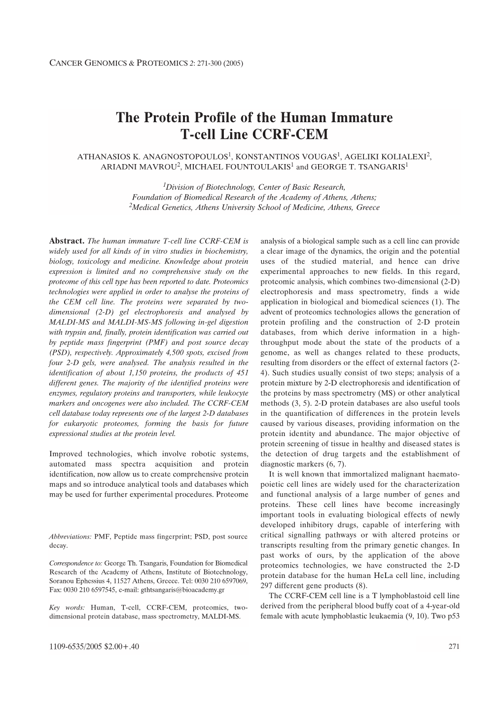 The Protein Profile of the Human Immature T-Cell Line CCRF-CEM