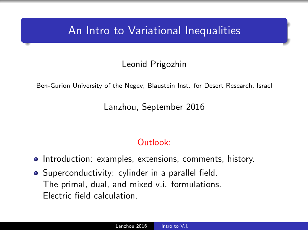 An Intro to Variational Inequalities