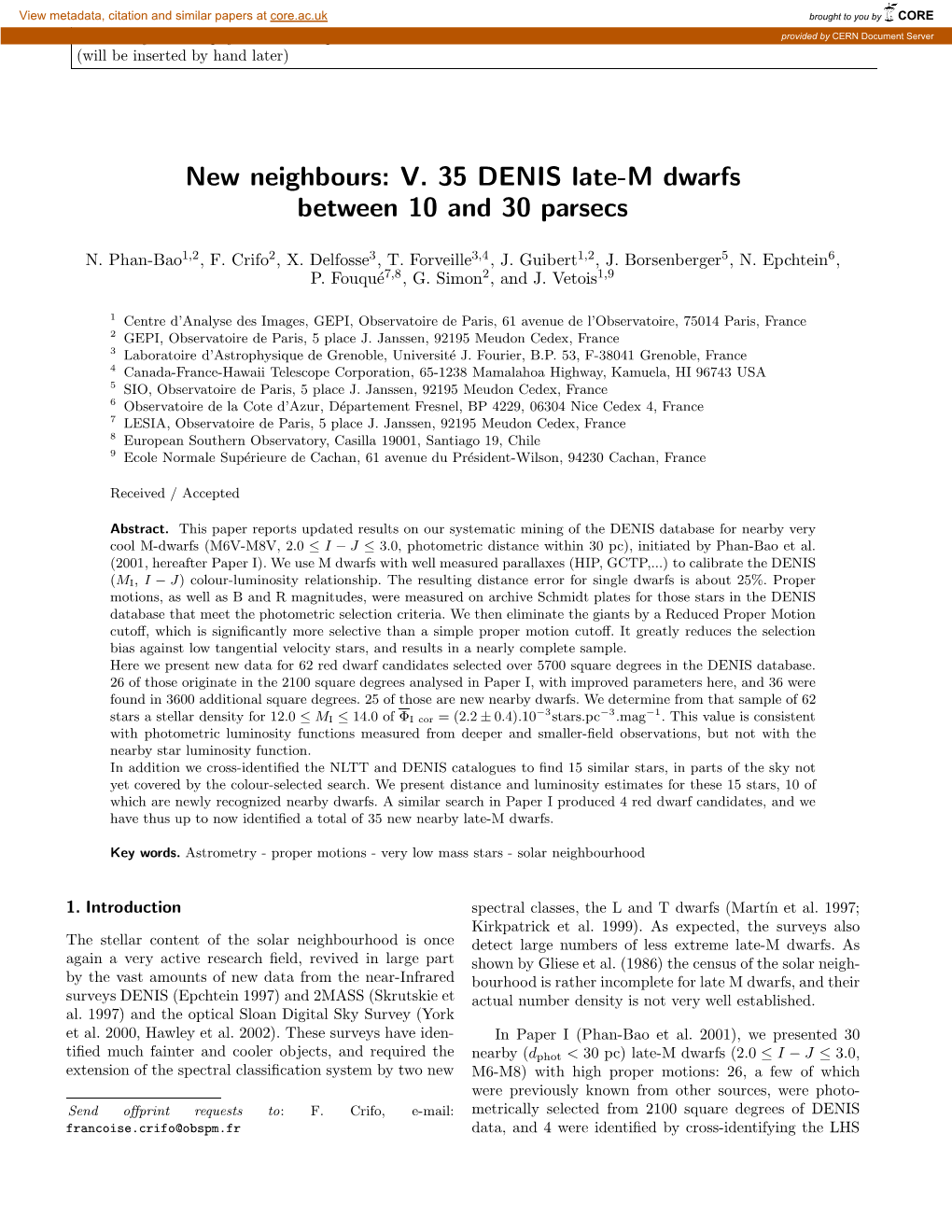 V. 35 DENIS Late-M Dwarfs Between 10 and 30 Parsecs