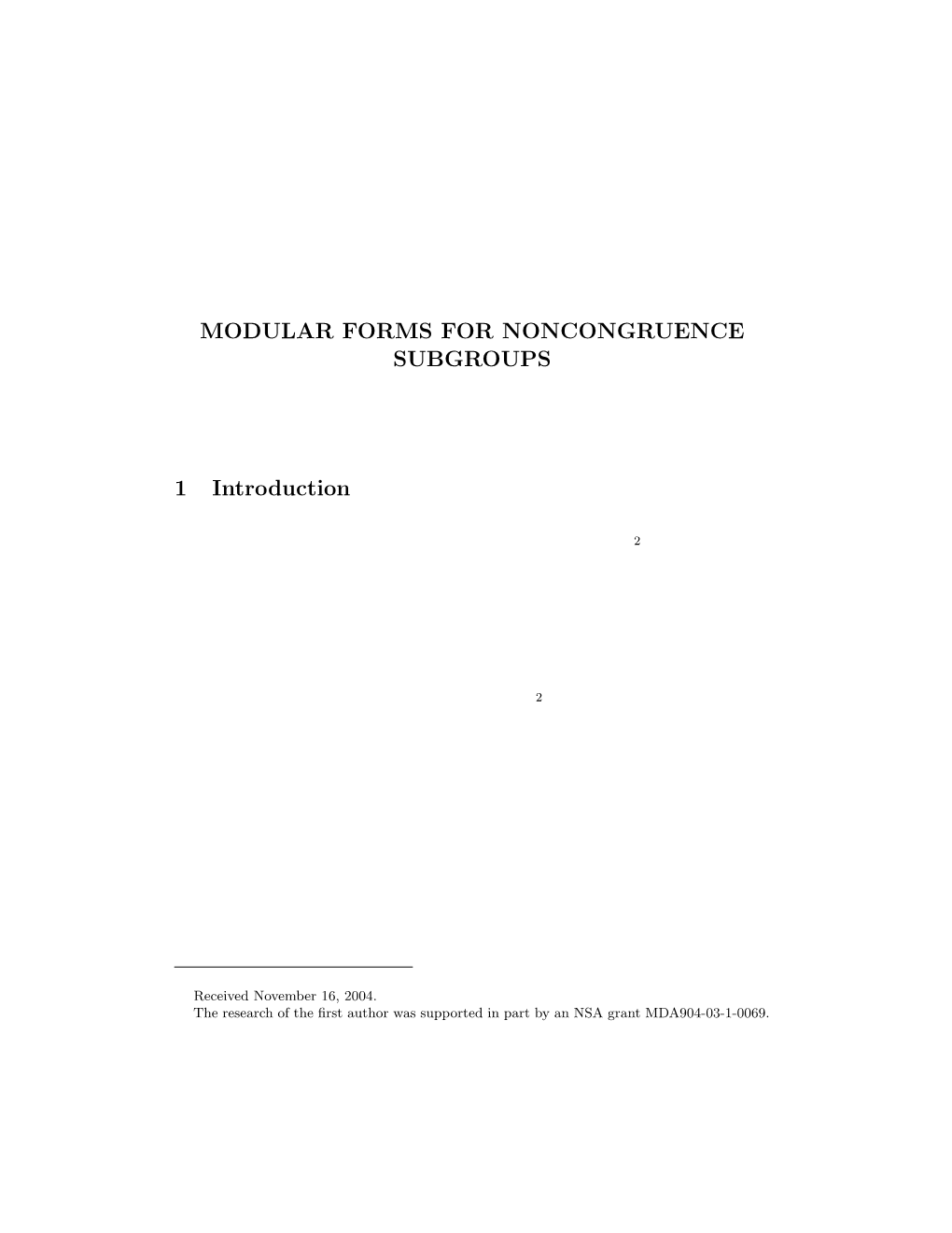 Modular Forms for Noncongruence Subgroups