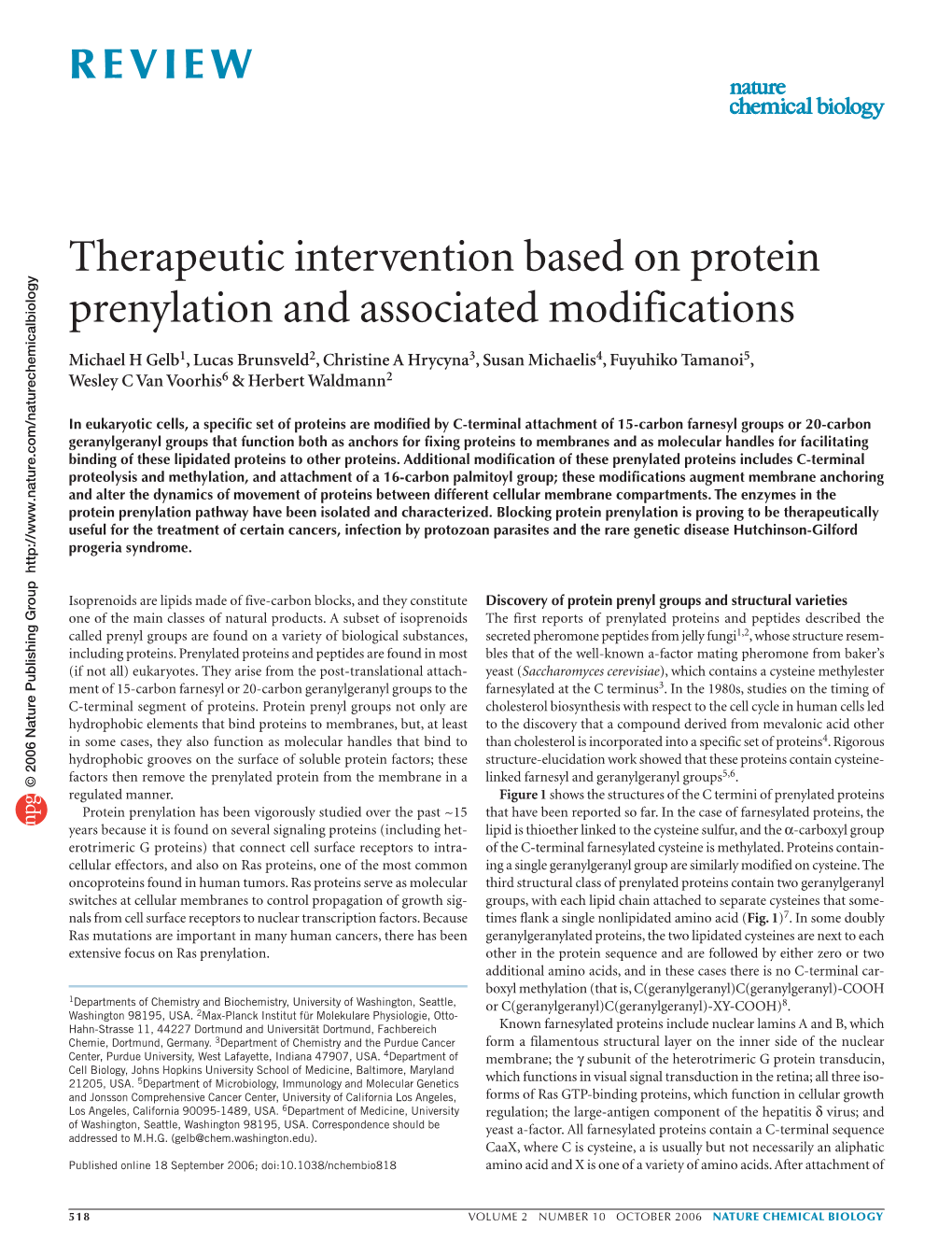Therapeutic Intervention Based on Protein Prenylation and Associated Modifications