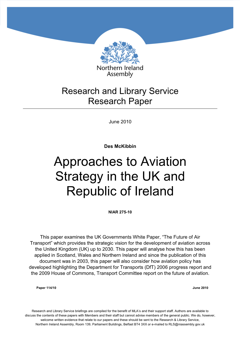 Approaches to Aviation Strategy in the UK and Republic of Ireland