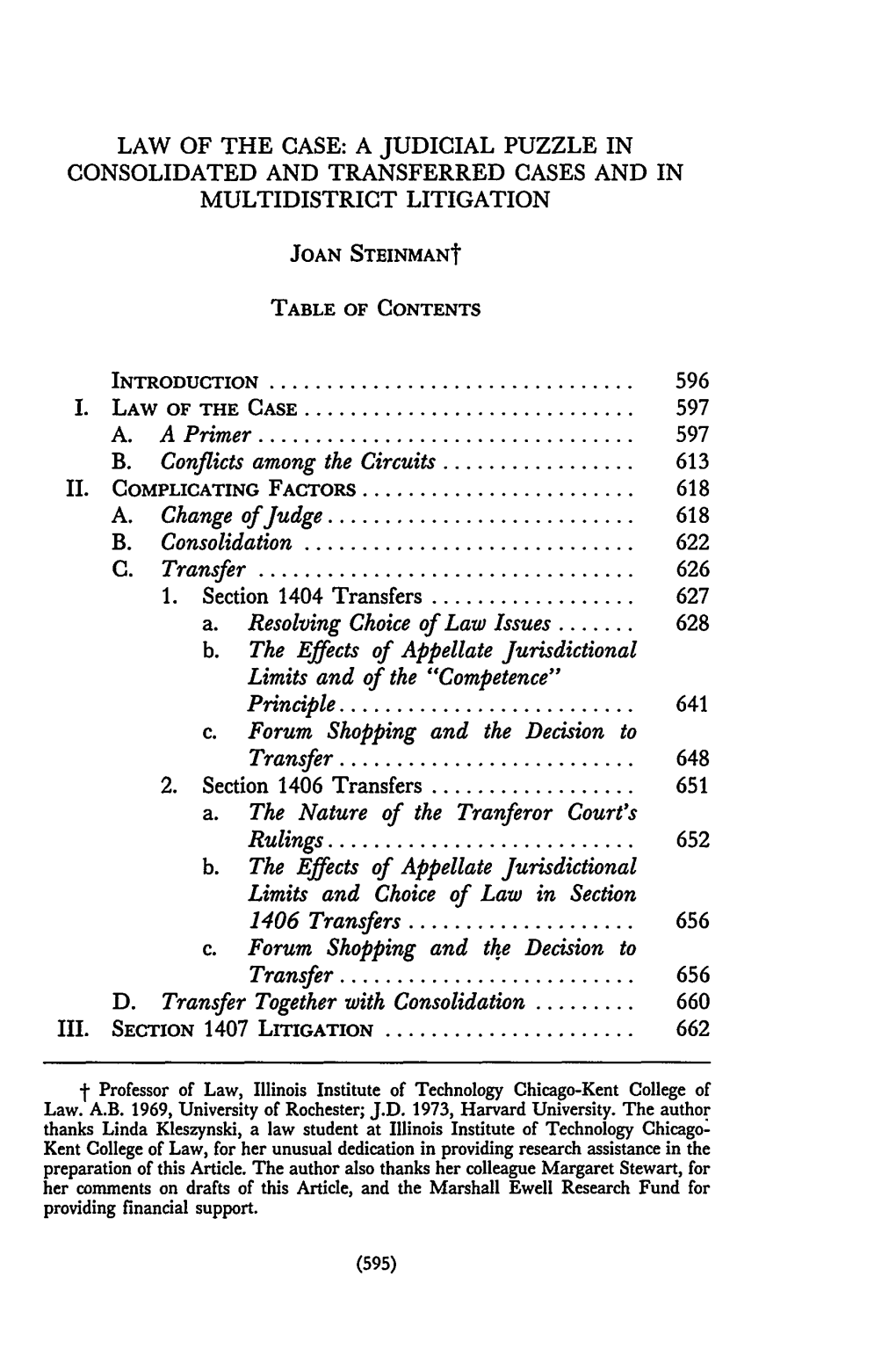 Law of the Case: a Judicial Puzzle in Consolidated and Transferred Cases and in Multidistrict Litigation