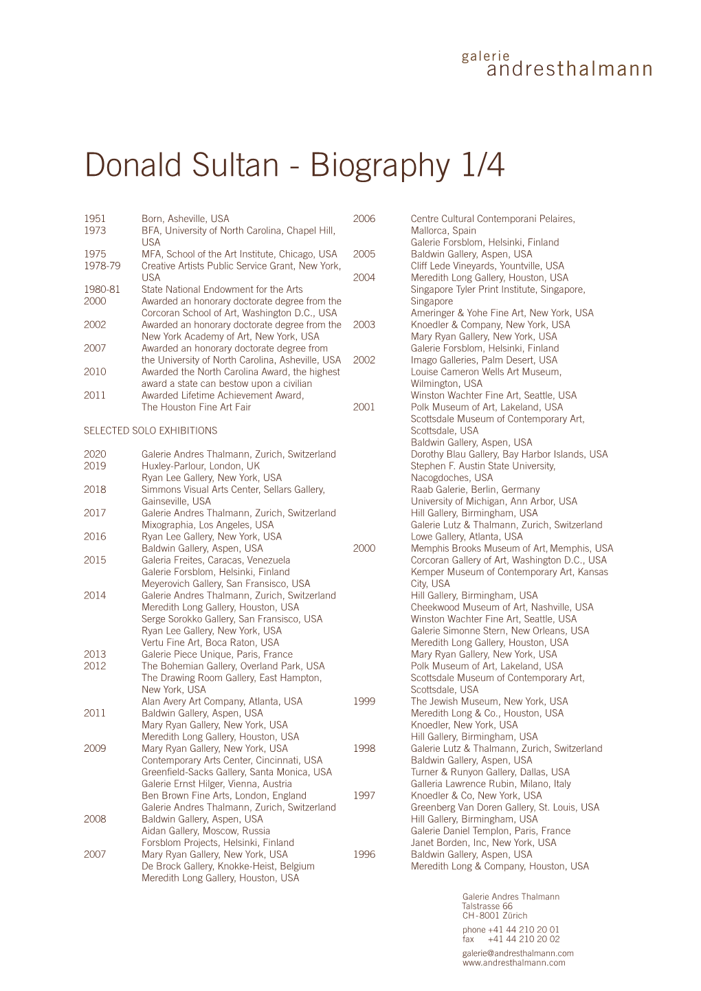 Donald Sultan - Biography 1/4