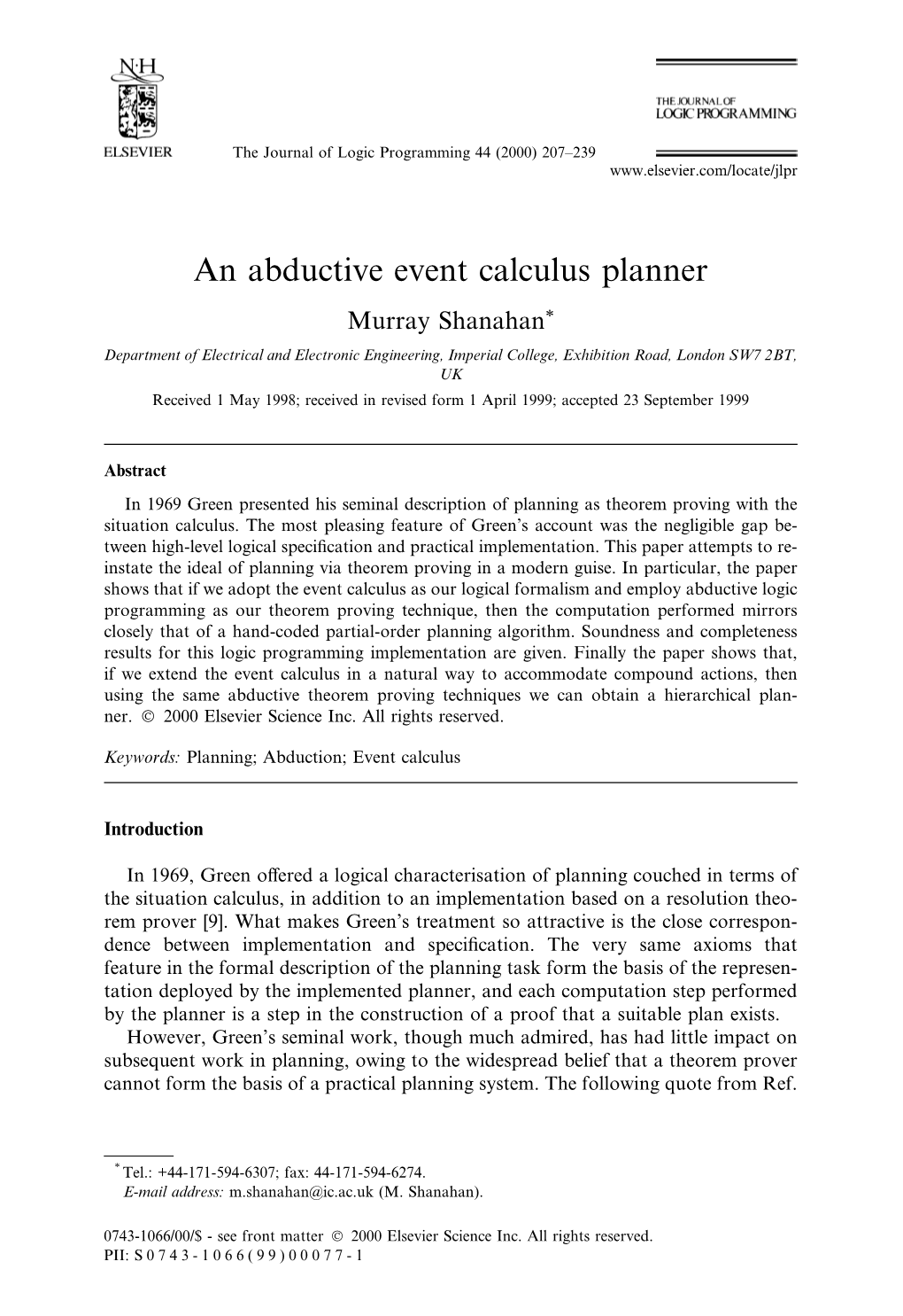 An Abductive Event Calculus Planner