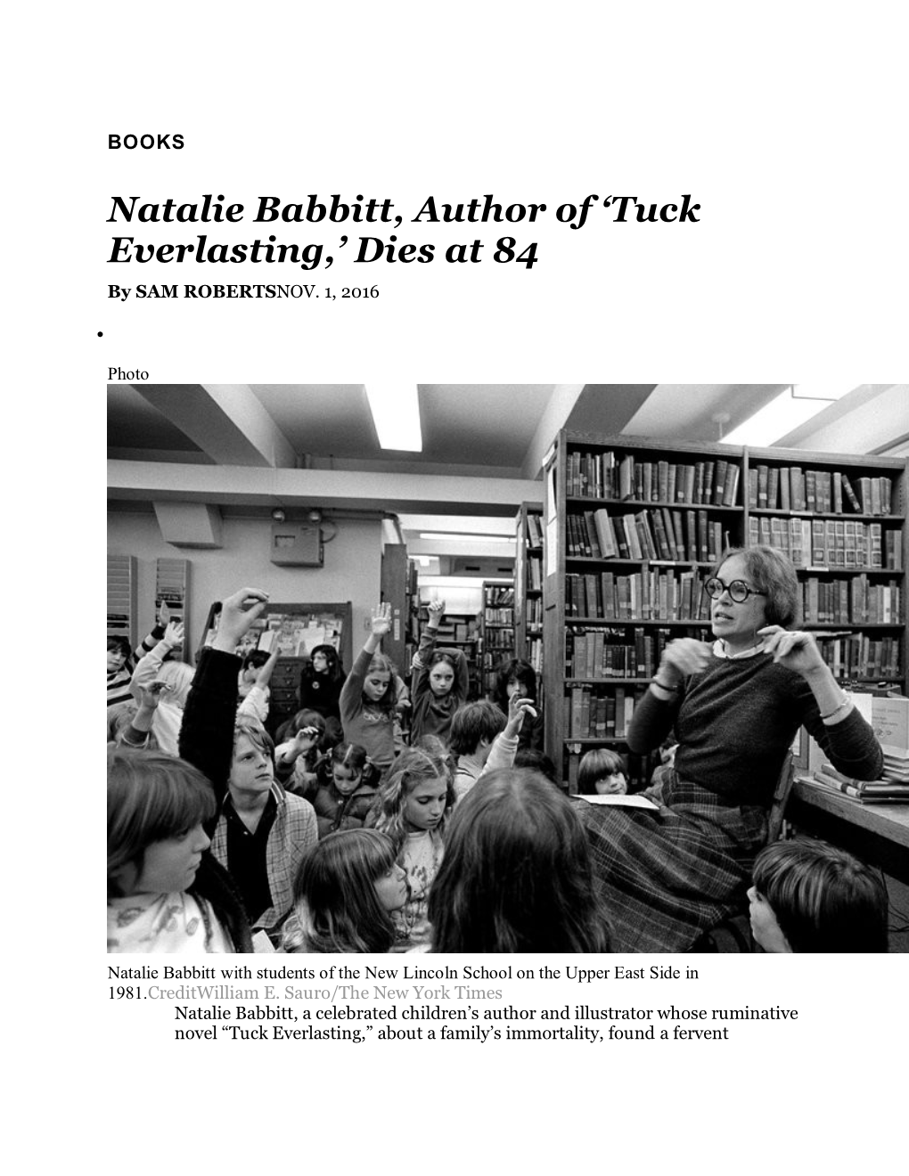 Natalie Babbitt, Author of 'Tuck Everlasting,'