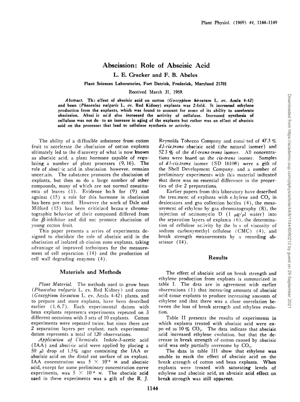 Abscission: Role of Abscisic Acid L