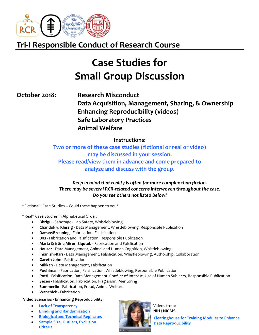 Case Studies for Small Group Discussion