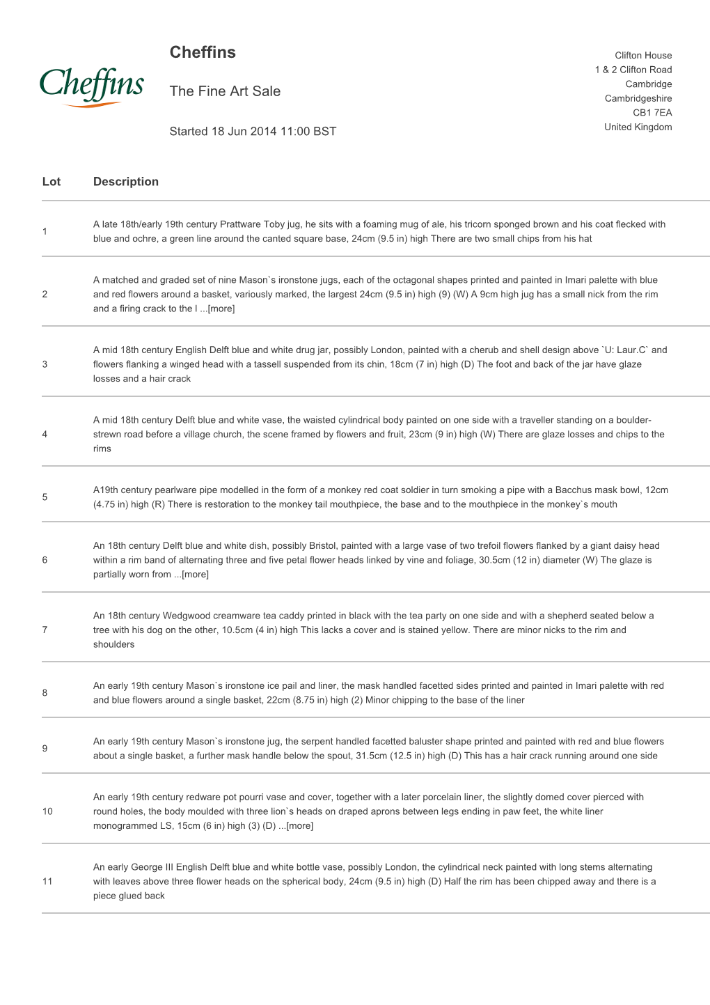 Cheffins Clifton House 1 & 2 Clifton Road Cambridge the Fine Art Sale Cambridgeshire CB1 7EA Started 18 Jun 2014 11:00 BST United Kingdom