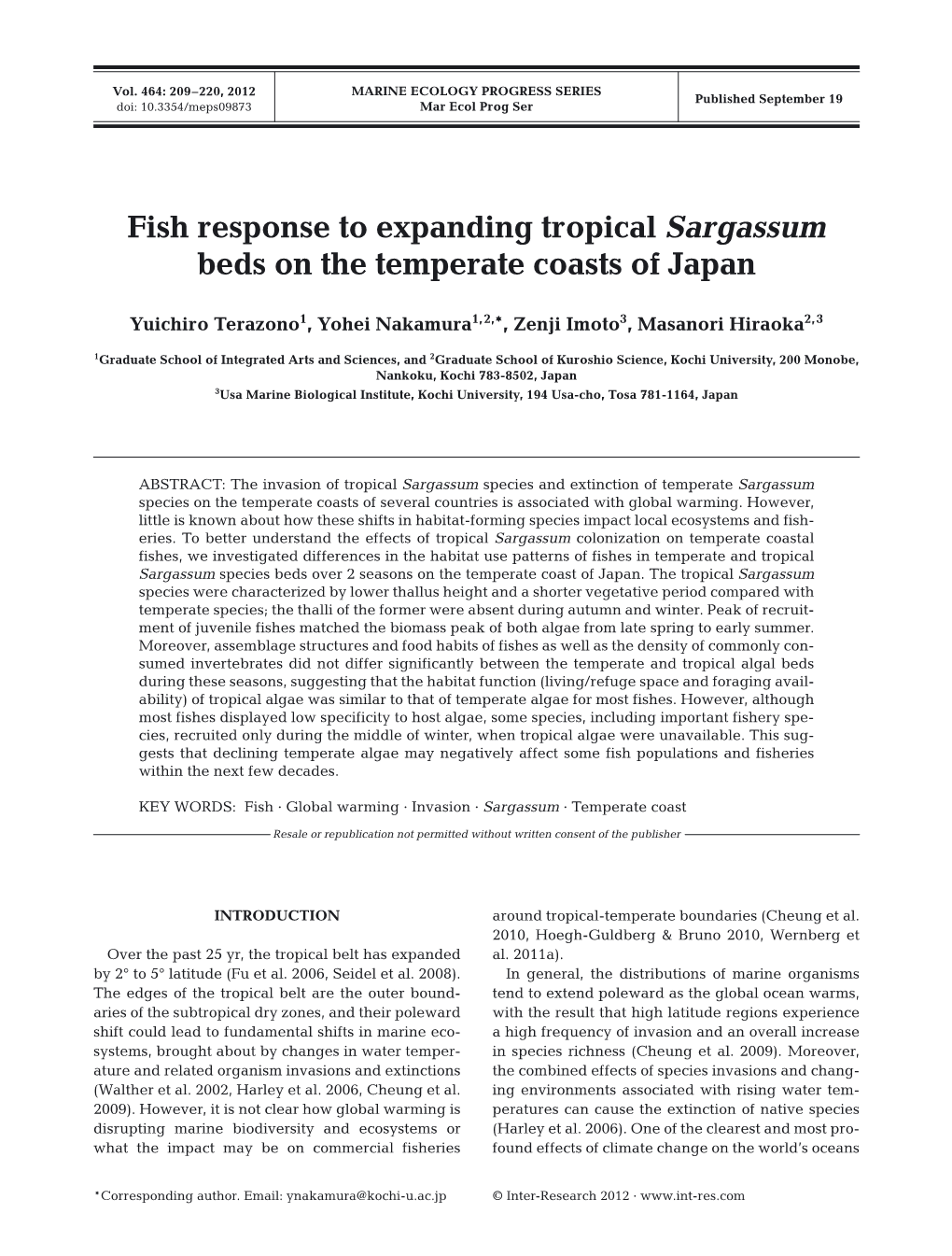 Fish Response to Expanding Tropical Sargassum Beds on the Temperate Coasts of Japan