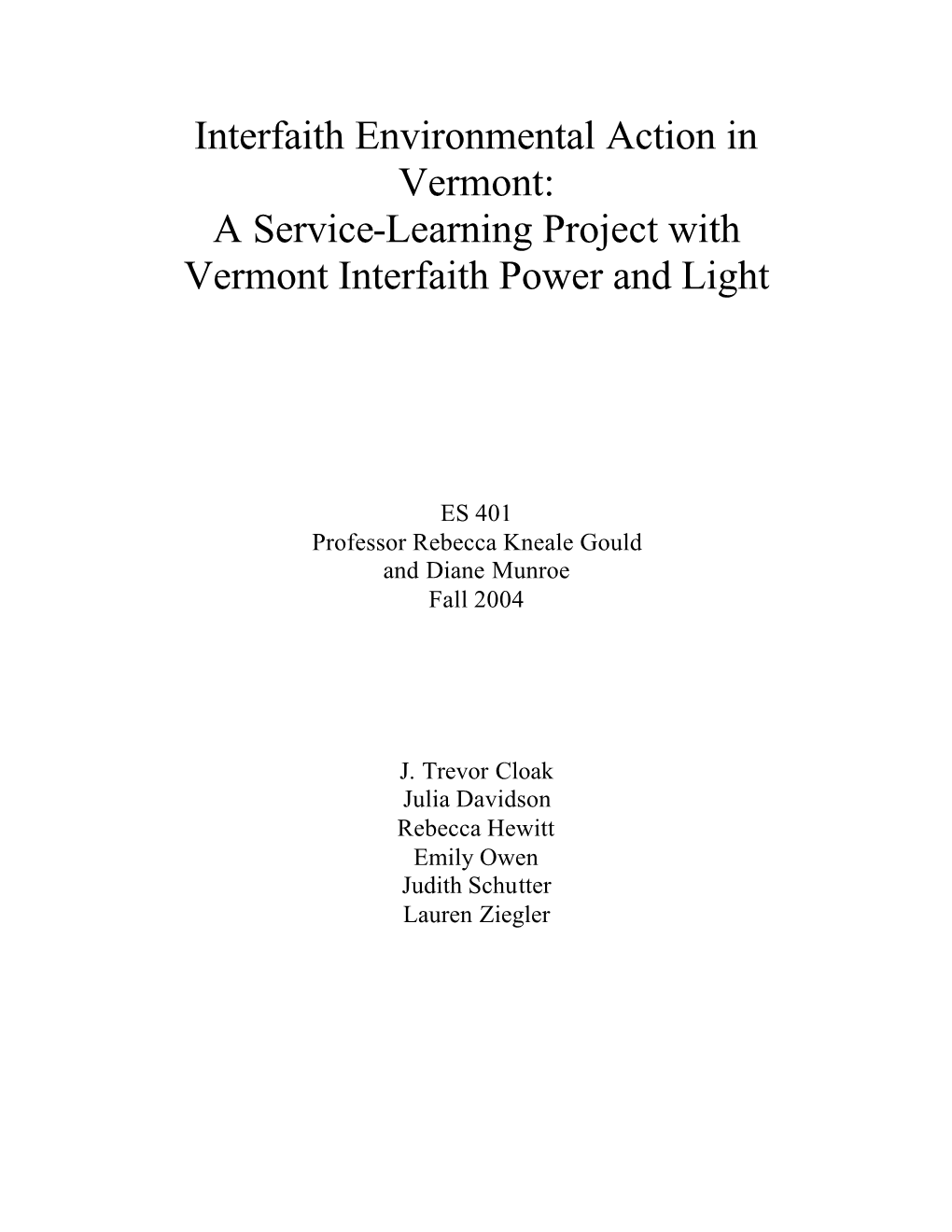 Interfaith Environmental Action in Vermont: a Service-Learning Project with Vermont Interfaith Power and Light