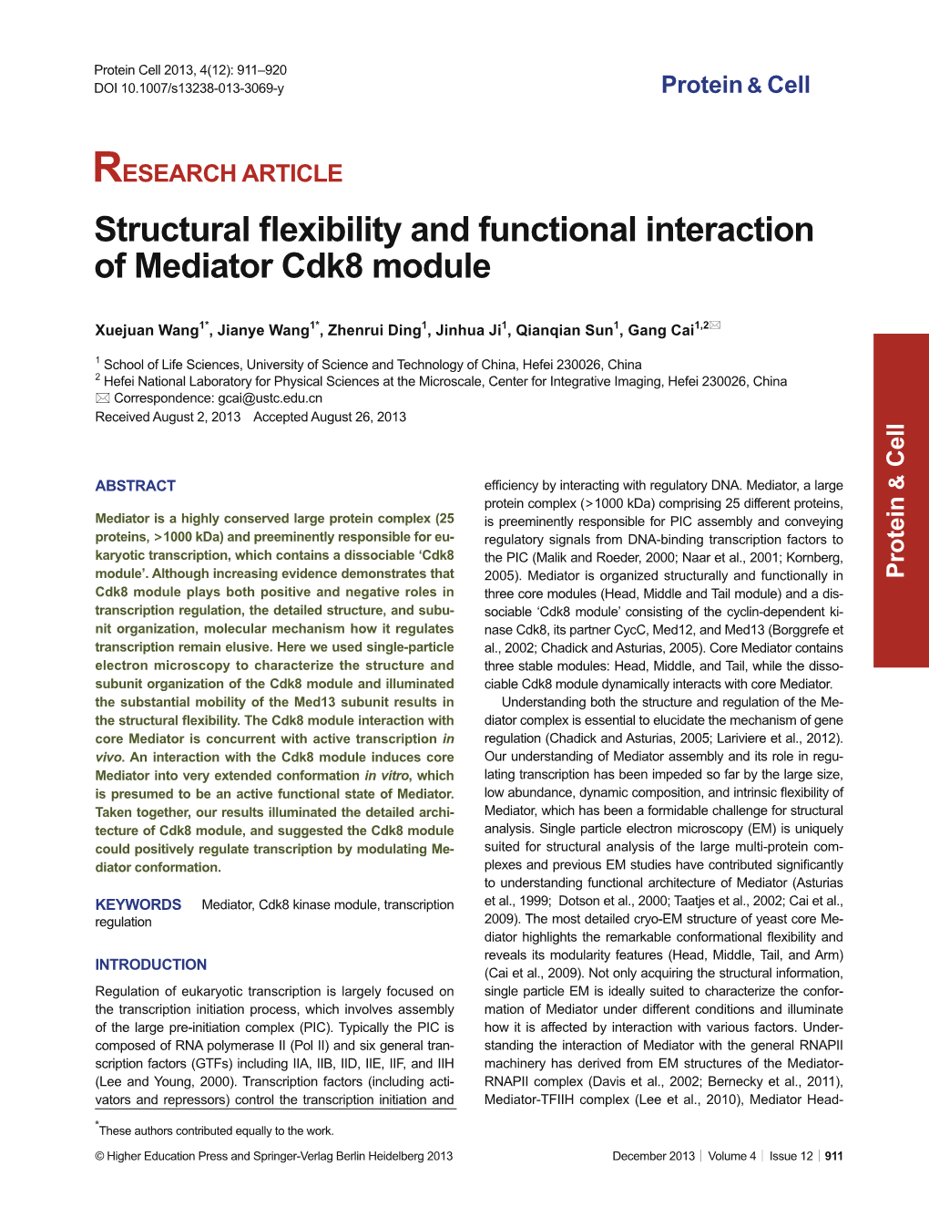 Structural .Exibility and Functional Interaction of Mediator Cdk8 Module